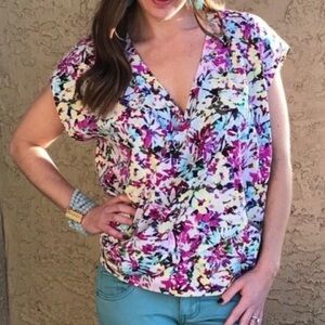 Cabi #5211 Eden Floral Watercorlor Wrap Blouse Size M